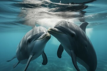 Wall Mural - Pair loving dolphins. Generate Ai