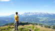 Reiteralm loop hiking trail with views on the Dachstein Mountains in Schladming, Austria.
