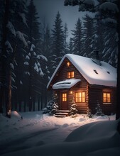 Cute Wallpaper - House In The Snow - Generated Using AI