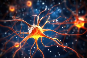 Wall Mural - microscopic of neural network brain cells, human nervous system, concept of neurons and nervous syst