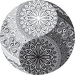Drawing of a black and white mandala, round ethnic ornament in shape of symbol yin yang