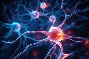 Poster - Neuron of human nervous system, Neurons brain cell medical background.
