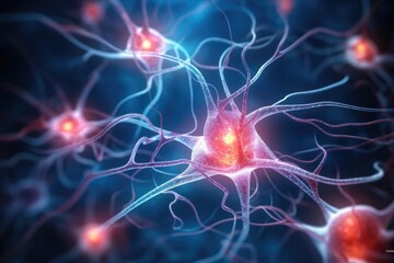 Poster - Neuron of human nervous system, Neurons brain cell medical background.