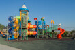 mega playground in colors with slides and passages in castle shaped