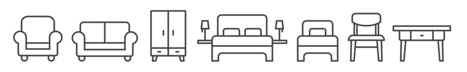 Wall Mural - Furniture and furnishing symbols - editable vector thin line icon collection