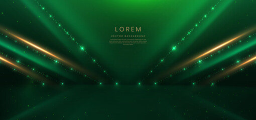 Wall Mural - elegant green stage background with green dot neon line and lighting effect sparkle. luxury template