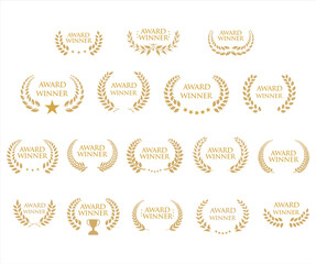 Wall Mural - award winner emblem collection of gold laurel wreath black text