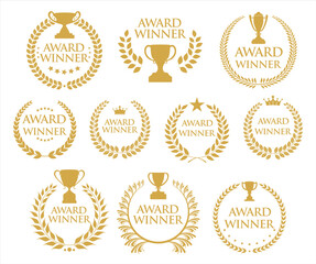 Wall Mural - award winner emblem collection of gold laurel wreath black text