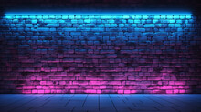 Modern Futuristic Neon Lights On Old Grunge Brick Wall