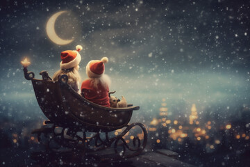 christmas claus child snow year moon night magic winter holiday. Generative AI.