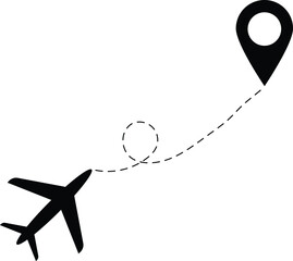 Airplane travel concept with map pin icon vector . Airplane icon . Travel icon