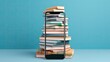  mobile phone with many books. online library and education, Internet