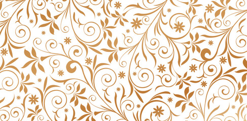 vector illustration ornament golden colors Seamless pattern with leaves and curls on a white background for Fashionable modern wallpapers or textile, books covers, Digital interfaces, prints templates