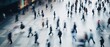 © Onchira - Top view Long exposure shot of modern office lobby with business people walking in fast movement, Generative AI