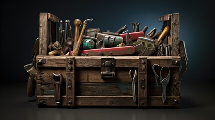 well-worn toolbox filled with various tools