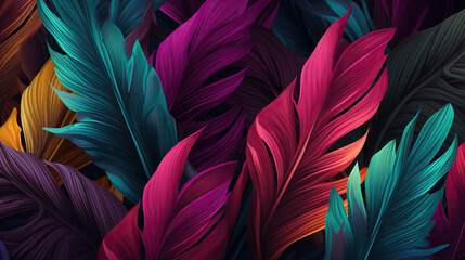 Wall Mural - Tropical luxury exotic seamless pattern. Pastel colorful banana leaves, palm. Hand-drawn vintage 3D illustration. Dark glamorous background design. Good for wallpapers, tapestry,cloth, fabric printing