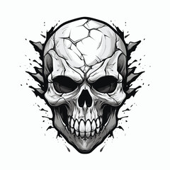 skull vector illustration in black and white, in the style of cartoon, fantasy illustration, sharp and edgy compositions