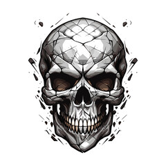 skull vector illustration in black and white, in the style of cartoon, fantasy illustration, sharp a