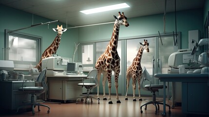 Wall Mural - cute animal in vet clinic, ai generated