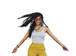 © Sumeet K/peopleimages.com - Happy, dancing and woman with dreadlocks hair isolated on a transparent png background. Smile, freedom and African person with braids, energy for moving to rhythm of music and celebration of party