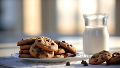 Wall Mural - Peanut butter cookies with chocolate chips a glass