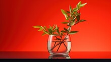  A Glass Vase With A Plant In It On A Table.  Generative Ai