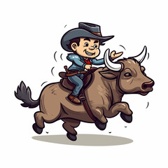 Wall Mural - Cowboy riding a bull. Rodeo. Cowboy riding a bull hand-drawn comic illustration. Vector doodle style cartoon illustration