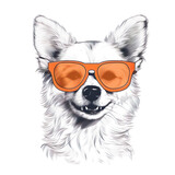 Fototapeta Zwierzęta - Graphic illustration of a dog wearing orange sunglasses.