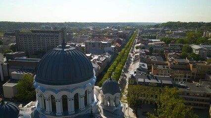 Poster - Aerial of the St. Michael the Archangel's Church in Kaunas, Lithuania on a sunny day