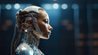 © Concept Island - Android woman with artificial intelligence. Half robot, half human. With copy space.
