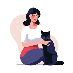 Wall Mural - woman with cat vector flat minimalistic isolated illustration