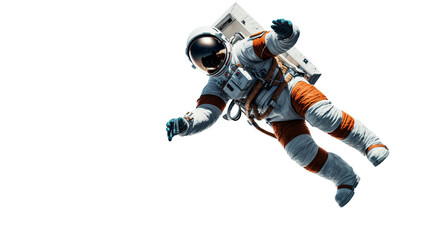Wall Mural - astronaut floats in zero gravity on a white background. generative ai.