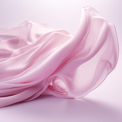  Beautiful silk pastel pink violet white cloth floating flying in the air. Mock up template for product presentation. 3D rendering, AI Generated.