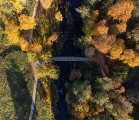 Wall Mural - top view shot of a mountainous landscape during autumn