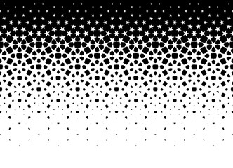Wall Mural - Geometric pattern of black stars on a white background.Seamless in one direction.Option with an average fade out.