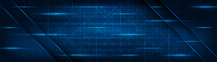 Dark abstract background with glowing blue lines. Digital technology background concept, communication or high speed wireless data transmission.
