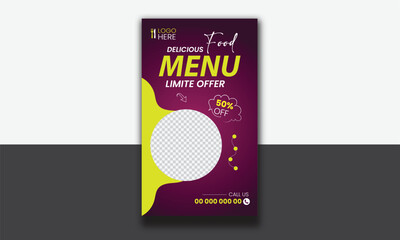Wall Mural - Food instagram story post template design. Suitable for Social Media Post Restaurant and culinary Promotion. Set of Editable sale banners .