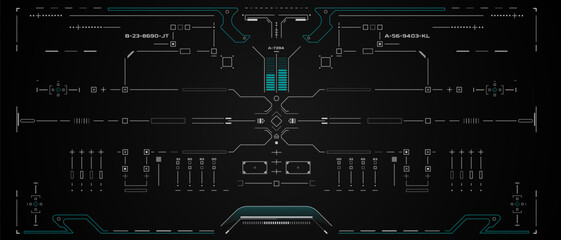 Poster - HUD UI Futuristic Screen Monitoring Virtual System Analysis Infographic Vector Design. Technology Digital Aiming Target Scanning Illustration.