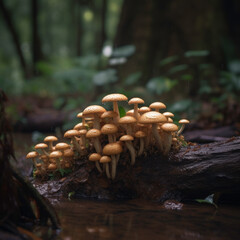 Wall Mural - Mushrooms in the middle of the forest