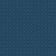 Vector Floral Geometric Seamless Pattern. Abstract Dark Blue Geometric Ornament With Small Flowers In Oriental Style. Simple Minimal Background. Elegant Ornamental Texture. Repeat Tileable Design