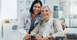© SneakyPeakPoints/peopleimages.com - Senior woman, patient and doctor with smile, face or kindness at consultation with hug for healthcare advice. Happy medic, elderly lady and respect in office for trust, health and portrait at clinic