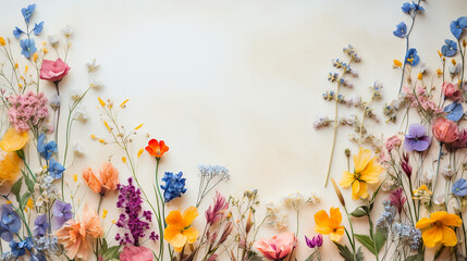 Spring Summer dried wild flowers composition. herbarium. isolated on water color white background, yellow, orange, blossoms 