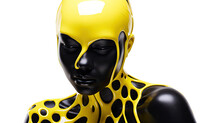 Conceptual Figure Of A Fashion Model Combining Citron Yellow And Carbon Black In An Abstract Futuristic Texture Isolated On A Transparent Background, Generative Ai