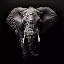 Portrait Of An Elephant On Black Background. Ai Generated 