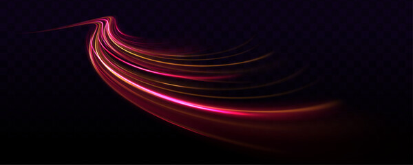 Abstract red yellow light high speed dynamic on black background vector illustration. Curve streak trail line. Fast speed car. Long yellow and red way effect. Vector Glowing neon spiral.