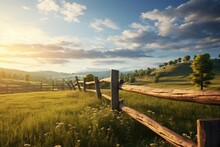 Wooden Fence And Pasture Generative Ai