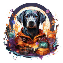  A Halloween Labrador Retriever T-shirt Design With A Humorous Twist, Showing The Dog Dressed As A Wizard, Generative Ai