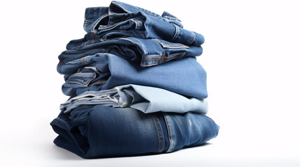 Wall Mural - Stack of clothing jeans sweaters on a white background isolation