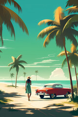 Wall Mural - Illustration of a beautiful view of the island of Cuba