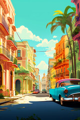 Wall Mural - Illustration of a beautiful view of the island of Cuba